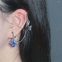 Stud Earrings 2023 Korean Fashion Rhinestone Butterfly For Women Girls Metal Chain Clip On Jewelry Gifts