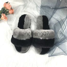 Slippers 2023 Natural Sheepskin Fur Slippers Female Winter Slippers Indoor Non-slip Color-Matching Large-Size Cotton Slippers Home Shoes x0916