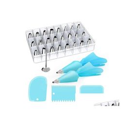 Cake Tools Decorating Supplies Kit Stainless Steel Baking Icing Tip Sile Pastry Bag Smoothers Flower Nails Reusable Coupler Drop Deliv Dhmno