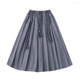 Skirts Autumn Summer Women's Umbrella Grey Skirt Maiden Bow Fried Dough Twists Braid Preppy Draping Pleated Large Swing Mid-length