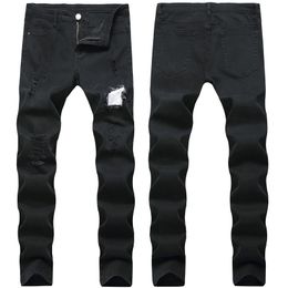 Skinny Mens Black Jeans Cool Men Ripped Jeans Stretch Slim Fit Denim Biker Jeans Hip Hop Men Streetwear 1377#256c