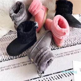 2023-Women's kneel Boots Ankle Boots Black Grey Pink Chestnut Short Tube Suede Snow Boot Fur One Women Girl Shoes