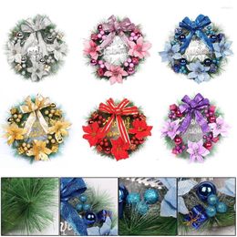 Decorative Flowers Christmas Wreath Decoration With Winter Pine Cones Baubles Bowknot Home Merry Party Front Door Wall Ornaments 30cm