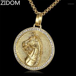 Men Hip hop iced out horse 's head Pendant Necklaces fashion Stainless Steel Male Hiphop Pendants Necklace Charm jewelry gift210M