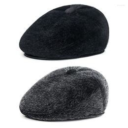 Berets Faux Male Sboy Hat With Earflaps Elderly Winter Warm Ear Protection Peaked Cap Older Men Plush Beret Casquette Homme