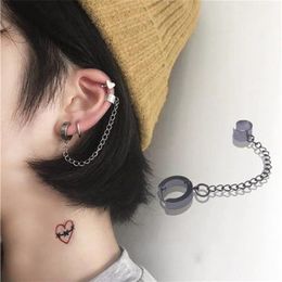 Kpop Punk Cool Chain Tassel Simple Unique Ear Bone Clip Silver Color Dangle Earrings For Women Man Egirl BFF Jewelry Gifts280s