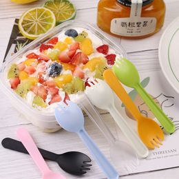Disposable Dinnerware 100PCS/Bag Disposable Plastic Spoons Forks Individual Package Tableware for Cake Ice Cream Salad Dessert Birthday Party Supplies 230918