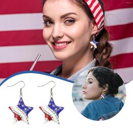 Necklace Earrings Set American Independence Day Flag Jewellery Heart Diamond Drop Oil Fun For Women Acrylic