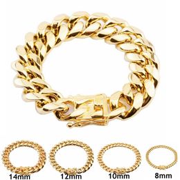 Stainless Steel Cuban Link Chain Bracelet Mens Gold Chains Bracelets Hip Hop Jewelry 8 10 12 16 18mm278i
