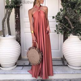 Basic Casual Dresses New Women Evening Dress Summer Solid Sexy Off Shoulder Hollow Out Backless Maxi Dress Lady Elegant Loose Waist Large Swing Dress L230918