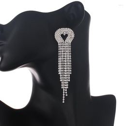 Dangle Earrings YFJEWE Bling Long Tassel Heart Crystal Drop For Women Rhinestone Earring Party Statement Wedding Jewellery E680