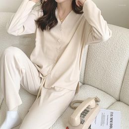 Women's Sleepwear Women Long Sleeve Trousers Pajamas 2 Piece Set Soft Lounge Pijama Mujer V Neck Button Home Clothes Female Pyjamas Suit