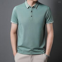 Men's Polos Summer Short Sleeve Polo-Shirt Men Clothing Pure Color Simple T-Shirt Cotton Silk Breathable Business Casual Tops W5576