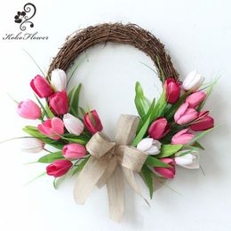 Christmas Decorations Koko Flower Artificial Spring Tulip Wreath Wedding Decoration Wall Hanging Christmas Easter Garland Front Door Decorations Home 230918