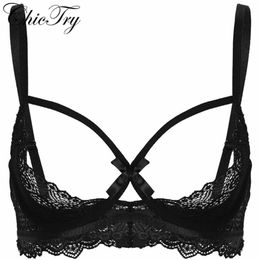 Sexy Lingerie Exotic Women's Nightwear Bra Exposed Open Adjustable Spaghetti Shoulder Straps Half Cups Underwired Tops Bras285h