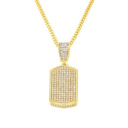 10 Row Ice Out Cz Diamond Metal Hip Hop Gold Silver Square Dag Tag Charm Pendant Necklace Drop 2002