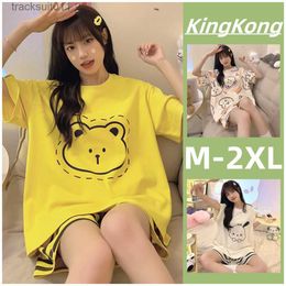 Women's Sleepwear Pyjamas Women 100%Cotton Short sleeve Pyjamas Set Summer Loose Korean version Cartoon Cute Sleepwear Woman M-2XL L230918