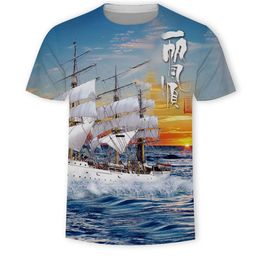 Customised Tees & Polos 3D Digital Printing Round Neck Cross border European and American Foreign Trade Men's T-shirts Summer Landscape