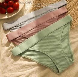 Sexy Set Sexy Women Underwear Low Waist Solid Color Knitted Cotton Woman Panties Thong Pink Lingerie Femme L230918