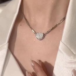 luxury shiny zircon heart magnet couple necklace for women exquisite sliver Colour multilayer clavicle choker Jewellery