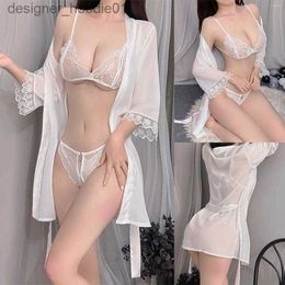 Sexy Set Bras Sets Women's Three Point Lace See Through Split Pyjamas Bikini Bed Sexy Underwear Set Lingerie L230918