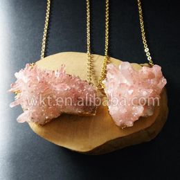 WT-N529 Whole necklace charming crystal natural raw quartz cluster pendant with gold chain pink necklace jewelry175z