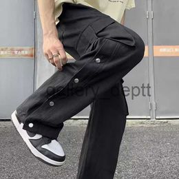 Men's Pants Work Pants Boys Overalls Trousers Men's Multi-Pocket Button Long Elastic Belt Z0100 J230918