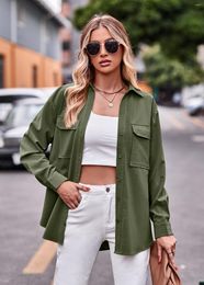 Women's Blouses Spring Autumn Plain Casual Loose Long-sleeved Shirt Coat 2023 Pocket Fashion Office Tops