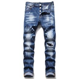 Men Ripped Slim Fit Jeans Fashion Skinny Straight Leg Washed Frayed Motocycle Denim Pants Hip Hop Stretch Biker Men's Trouser233R