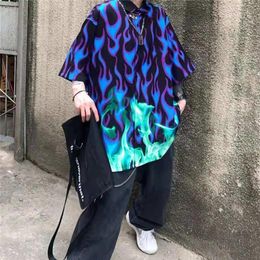 Men's Casual Shirts 2021 European And American Street Fashion Brand Yamamoto Dark Wind Flame Full Print Ruffian Handsome Loos278q