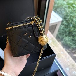 Women Luxury Brand Bag Box Bag New Gold Ball Box Black Gold Color Smooth Cowhide Bag Handbag Crossbody Bag Metal Chain Backpack Mini Jinzhu Chain