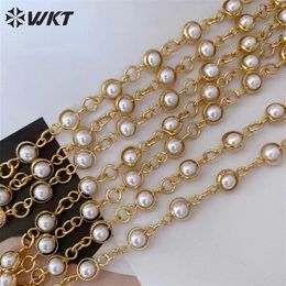 Chain WT-RBC220 Amazing unique Artificial Pearl beads jewelry chain women DIY handmade round beads necklace chain in 5 meters 230918