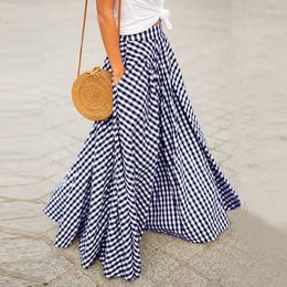 Skirts Women's Clothes Long Dress Summer Elegant Plaid Baggy High Waist Large Hemline Bustier Skirt Female Korean Style Fashion