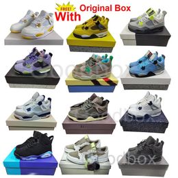 With Original Box Basketball Shoes 2024 Vivid Sulfur 4s Low Golf Olive 1s Satin Bred Gratitude Thunder 4 Red Cement White Oreo Men Women Shoe New
