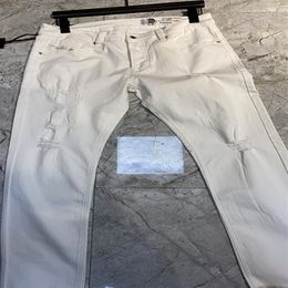 Luxurys Designer Mens Jeans Vintage Fold Hole Washed Tiny Easticity Fashion White Slim-leg Motorcycle Biker Causal Hip Hop Top Qua3474