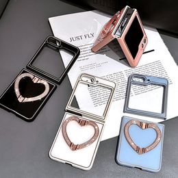 Luxury Sparkle Diamond Vogue Phone Case for Samsung Galaxy Z Folding Flip3 Flip4 Flip5 5G Full Protective Soft Bumper Love Heart Bracket Solid Fold Shell Shockproof