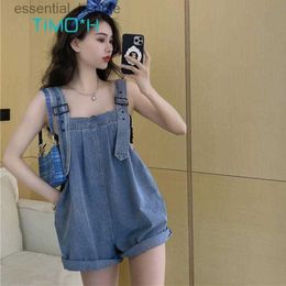 Women's Jumpsuits Rompers Ultra Short Suspenders Denim Straight Shorts High Waist Overalls Loose One-Piece Wide-Leg Pants * L230918