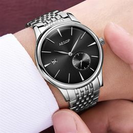 AESOP ultra thin 8 5mm Classic Simple Watch Men Sliver Golden Minimalist Male Clock Full steel hours Relogio Masculino265w