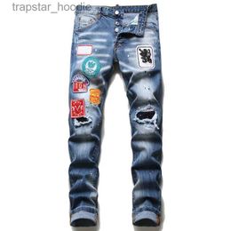 Mens Jeans Fashion Men Ripped Slim Fit Jeans Destroyed Skinny Straight Tapered Leg Washed Design Mens Frayed Motocycle Denim Pants Hip Hop Stretch Biker Mens Trouser