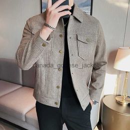 Women's Wool Blends 2023 Nwe Slim Fit Woolen Plaid Bomber Winter Jacket Men Japanese Streetwear Men Jacket Winter Jackets For Men Brand Coat S-3XLL230918