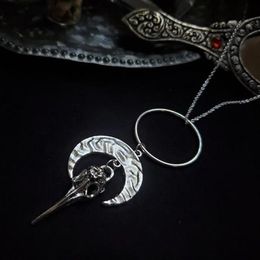 Morrigan Moon Goddess Crow Skull Necklace Gothic R Jewellery Pagan Celestial Witch Women Gift 2021 Pendant Fashion Long Necklaces255d