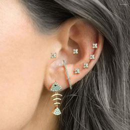 Stud Earrings 3Pcs/Set 925 Silver Needle For Women 2023 Zircon Fishbone Piercing Ear Screw Back Perforated Accessories