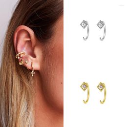 Stud Earrings Geometry Mini Square Hoop For Women CZ Silver Colour Piercing Tragus Cartilage Cute Ear Jewellery KBE375