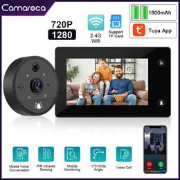 Doorbells Camaroca 720P Tuya Wifi Peephole Video Doorbell Camera Smart Home Motion Detection Security Intercom HD Night Vision Door Bell HKD230918