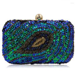 Evening Bags Women Clutch Green Luxury Handbags Sequins Leaf Retro Bag Wedding Bride Purse Ladies Small Crossbody Shoulder