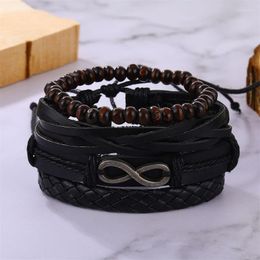 Link Bracelets Black Color Wrap Woven Fashion Handmade Male Women Leather Bracelet Men Braided Bangle Set Jewelry Gifts