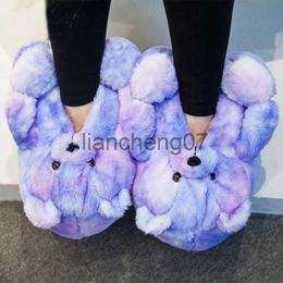 Slippers Indoor Fluffy Bear Shoes for Women Furry Faux Fur Slides Cute Animal Winter Floor Shoes Female Fun Teddy Bear Plus x0916