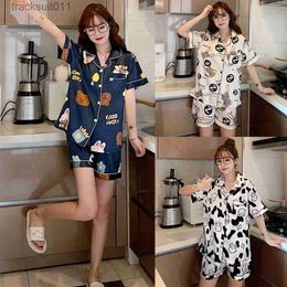 Women's Sleepwear Women Comfy Silk Satin Pyjamas Set Short Sleeve Sleepwear Pajamas Suit L230918