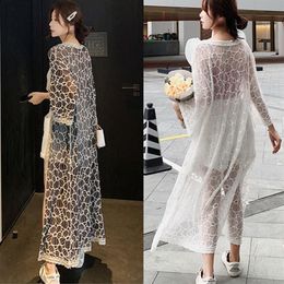 Lace Maxi Dress Open Front Elegant Hollow Out Floral Long Sleeve Holiday Women Cover Up Summer Beachwear Bikini Wrap Loose Tunics281B