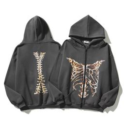 Women's Hoodies Sweatshirts Y2K Gothic Skeleton Print Bones Zip Hoodie Women Harajuku Hip Hop Oversized Jacket Fall Winter Vintage Loose Hooded Sweatshirts 230918